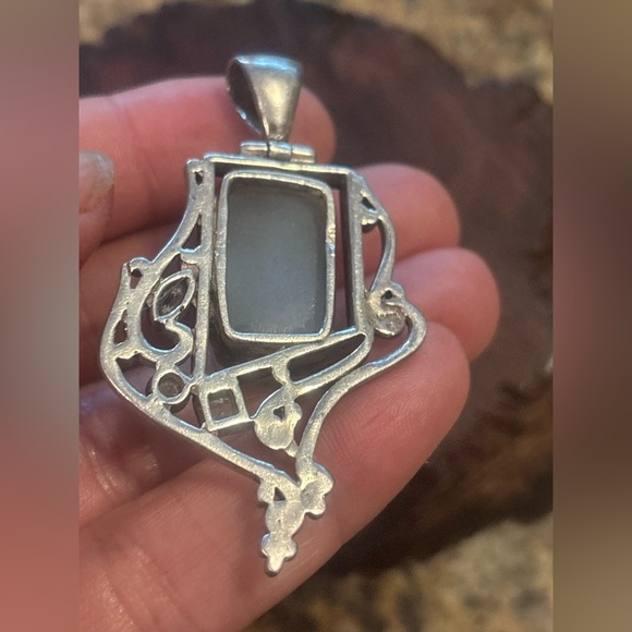 VINTAGE Sterling Silver 925 Iridescent Druzy Blue Topaz Faux Amethyst Pendant - Picture 9 of 15